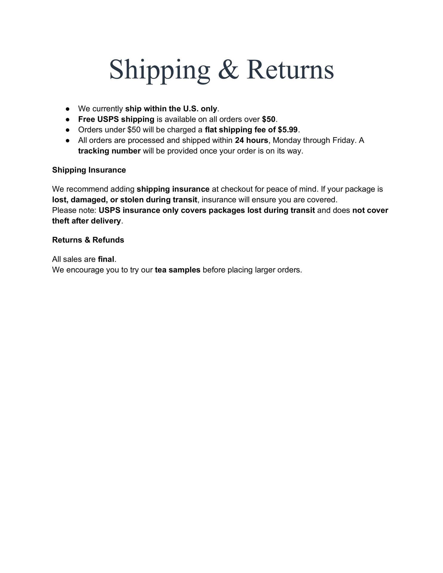 Shipping & Returns